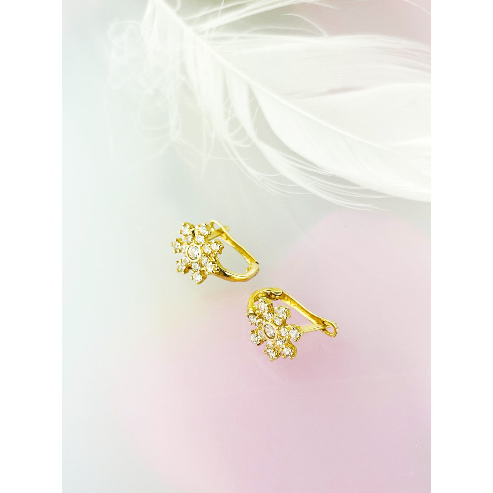 Schneeflocke Ohrringe Ohrhänger Ohrstecker Ohrschmuck mit Zirkonia Gelbgold Paar 585er 14KT