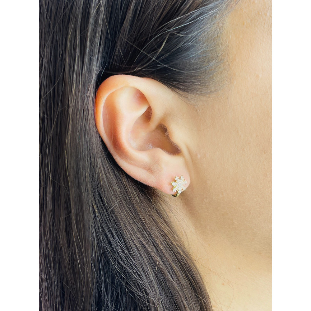 Schneeflocke Ohrringe Ohrhänger Ohrstecker Ohrschmuck mit Zirkonia Gelbgold Paar 585er 14KT