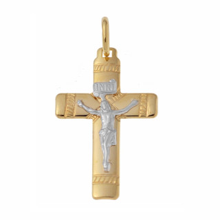 Złoty krzyżyk dwukolorowy Jezus Chrystus