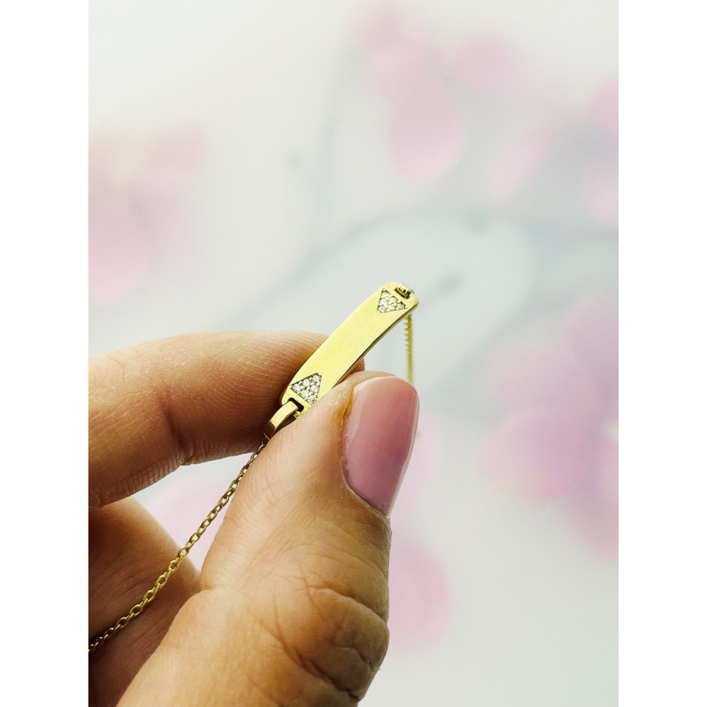 Złota bransoletka dla dzieci ankier z cyrkoniami z blaszką na grawer