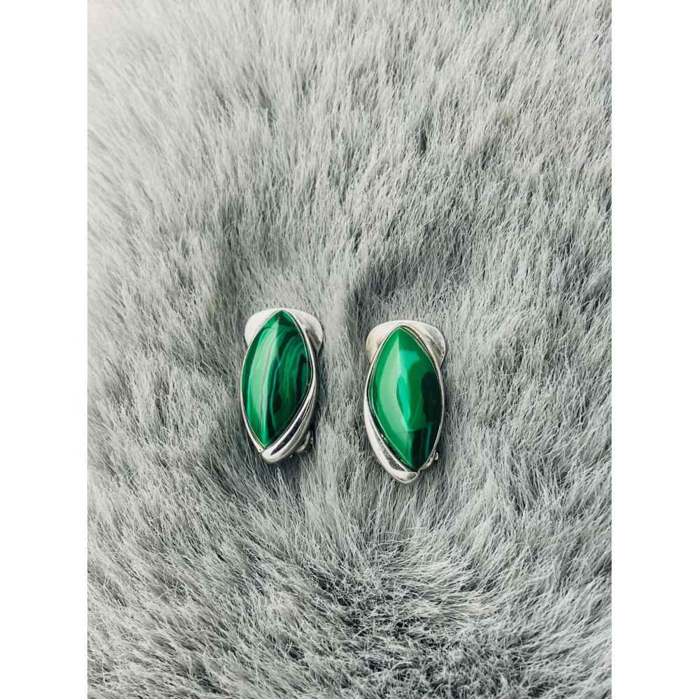 Silberclips mit Malachitstein