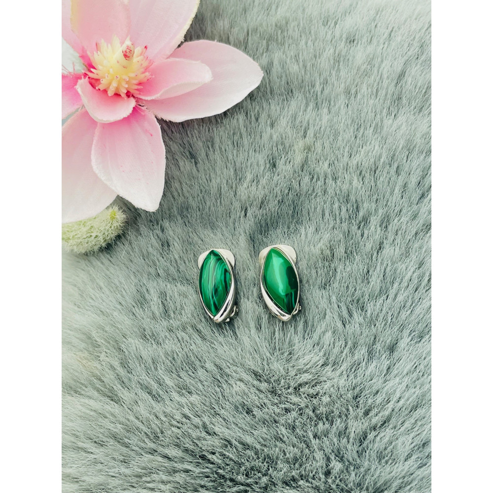 Srebrne klipsy malachit