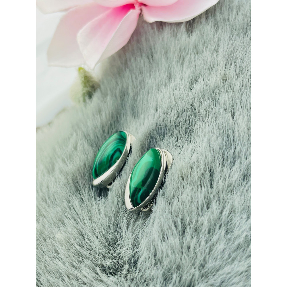 Srebrne klipsy malachit