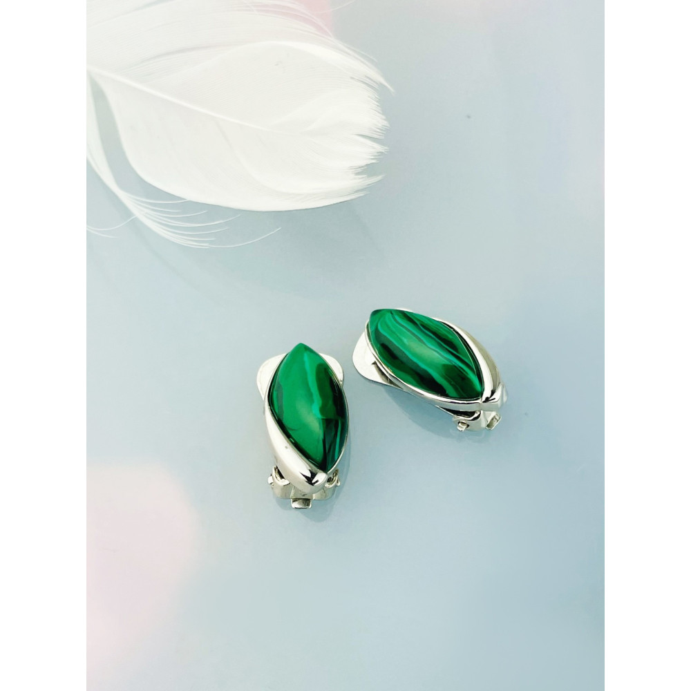 Srebrne klipsy malachit