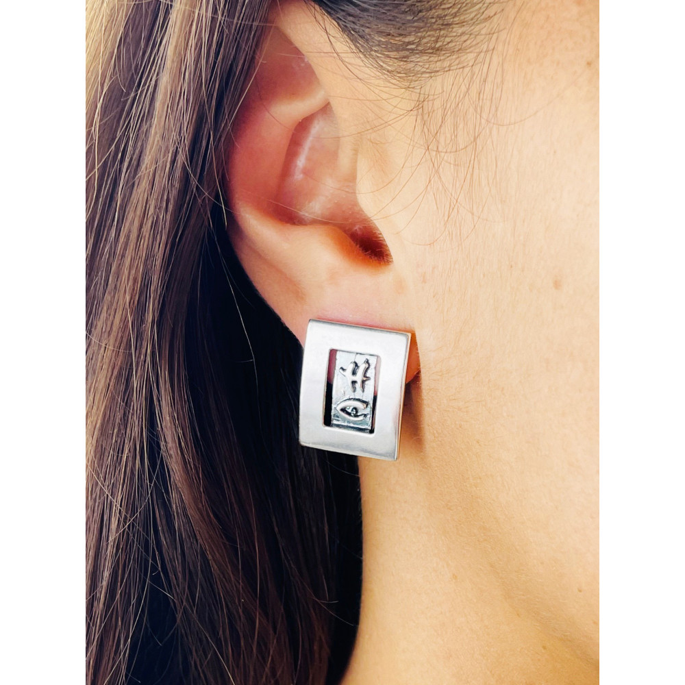 Srebrne klipsy prostokąty z antycznym wzorem