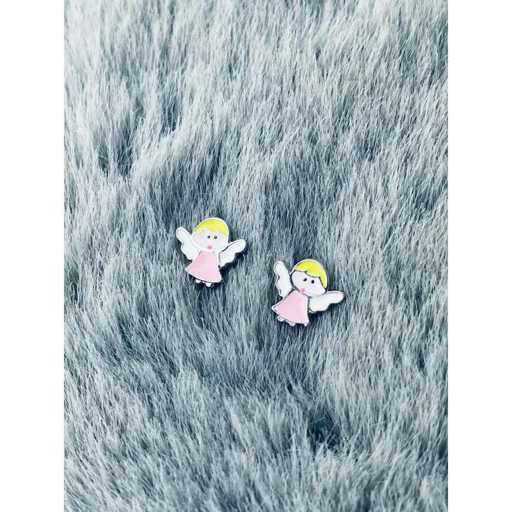 Srebrne kolczyki aniołek z emalią kolorowe aniołki