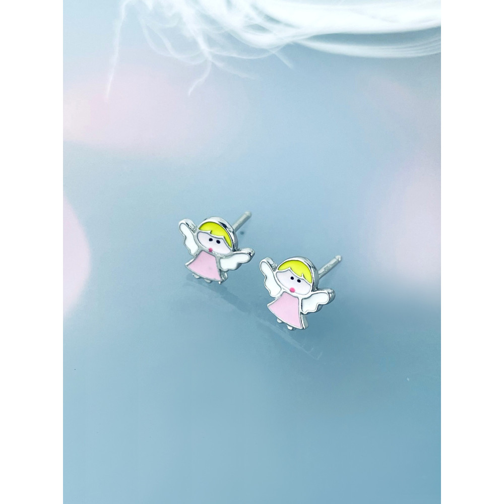 Srebrne kolczyki aniołek z emalią kolorowe aniołki