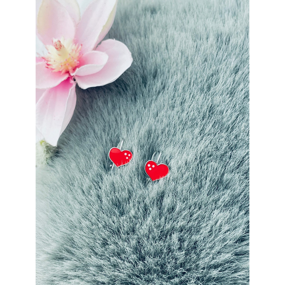 Srebrne kolczyki serca serduszka z emalią czerwone