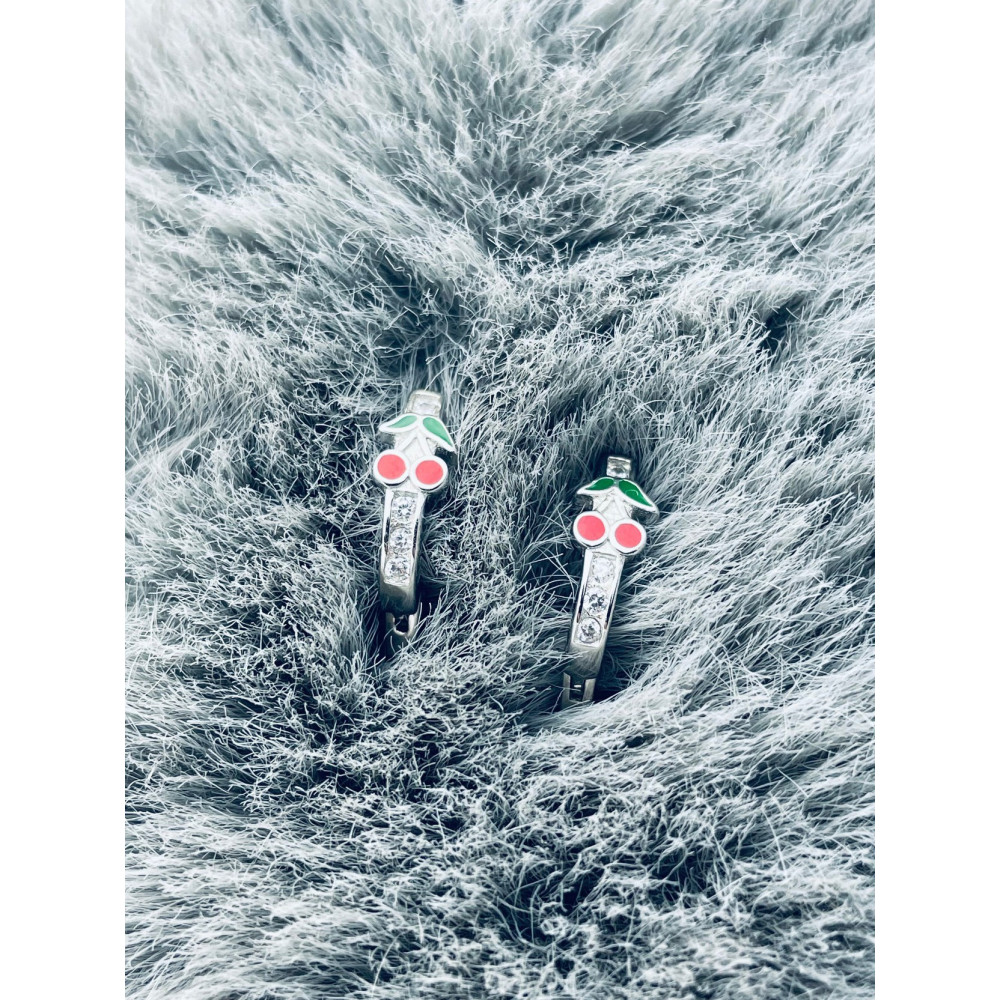 Srebrne kolczyki przecinki z cyrkoniami z kolorową wisienką