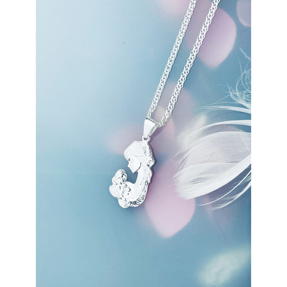 Srebrny Medalik Matka Boska z dzieciątkiem Jezus