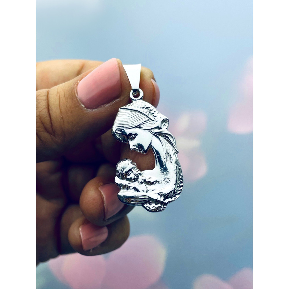 Srebrny Medalik Matka Boska z dzieciątkiem Jezus