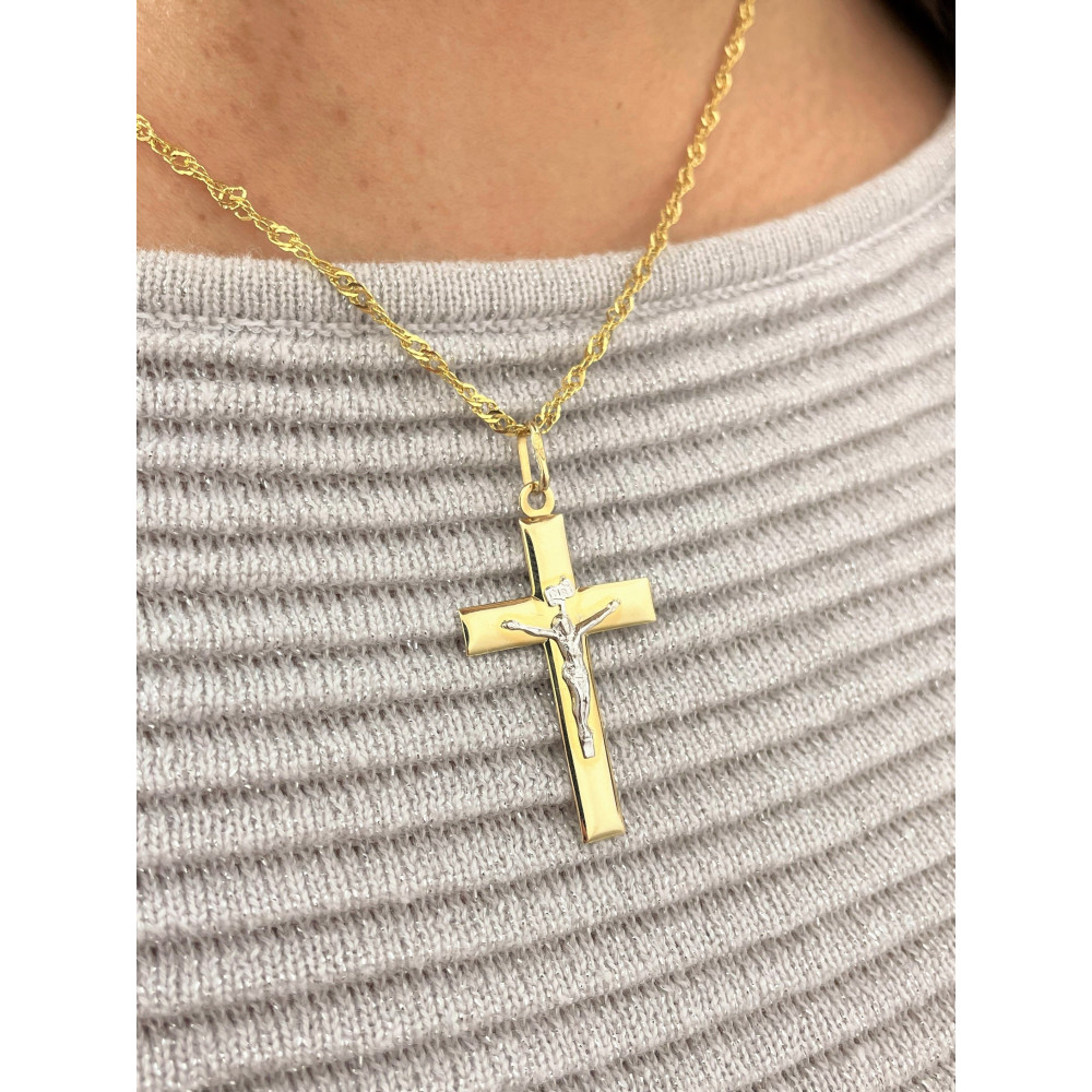 Złoty krzyżyk dwukolorowy Jezus Chrystus