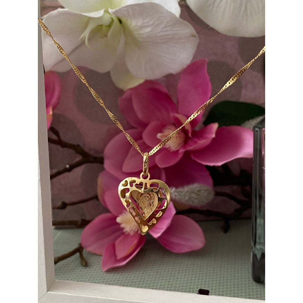 Złoty Medalik Zawieszka Matka Boska z Dzieciątkiem