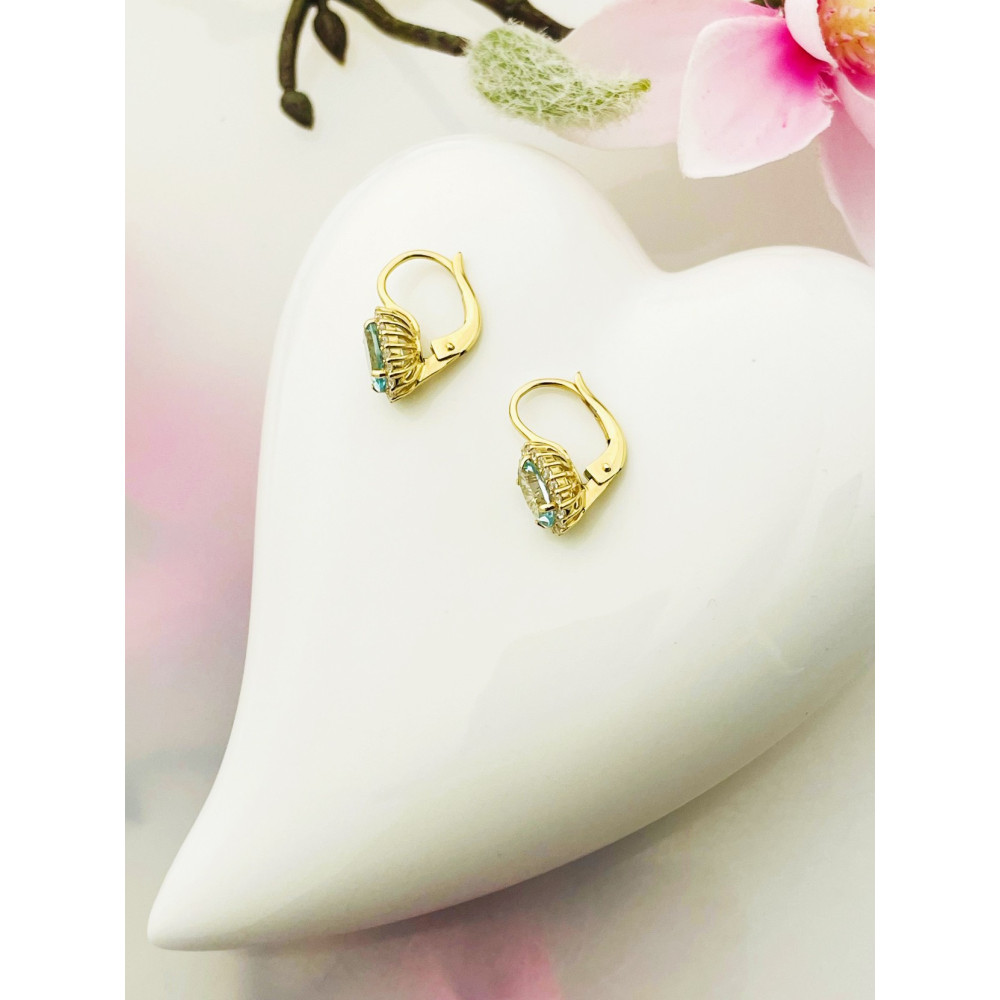 Ohrringe Ohrhänger Aquamarin und mit Zirkonia Ohrstecker Ohrschmuck Paar Gelbgold 585er 14KT