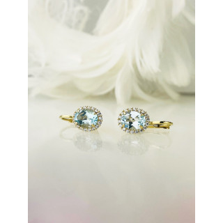 Ohrringe Ohrhänger Aquamarin und mit Zirkonia Ohrstecker Ohrschmuck Paar Gelbgold 585er 14KT