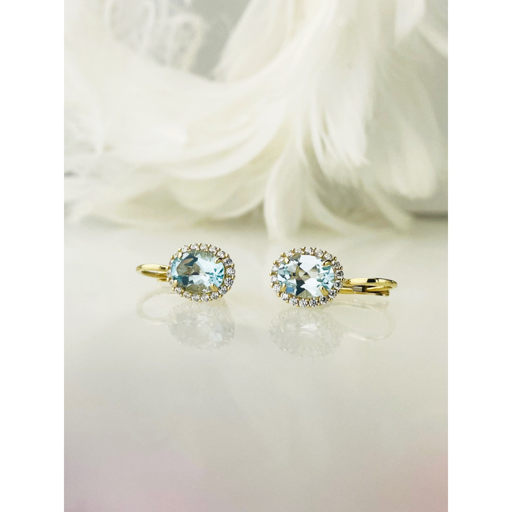 Ohrringe Ohrhänger Aquamarin und mit Zirkonia Ohrstecker Ohrschmuck Paar Gelbgold 585er 14KT