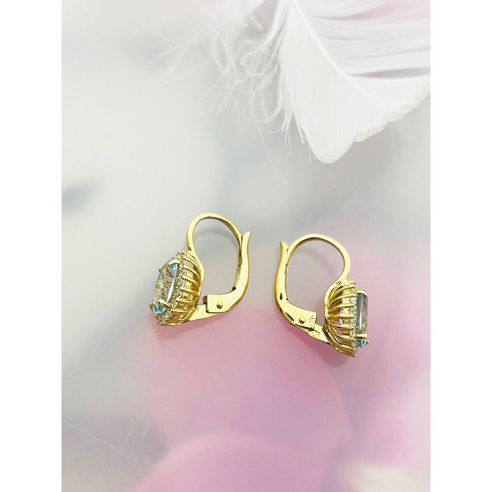 Ohrringe Ohrhänger Aquamarin und mit Zirkonia Ohrstecker Ohrschmuck Paar Gelbgold 585er 14KT