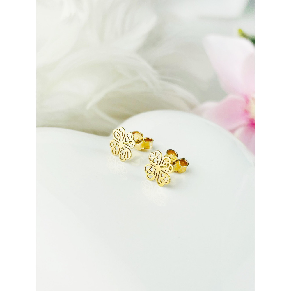 Kleeblatt Ohrringe Ohrhänger Ohrstecker Ohrschmuck Paar Gelbgold 585er 14KT