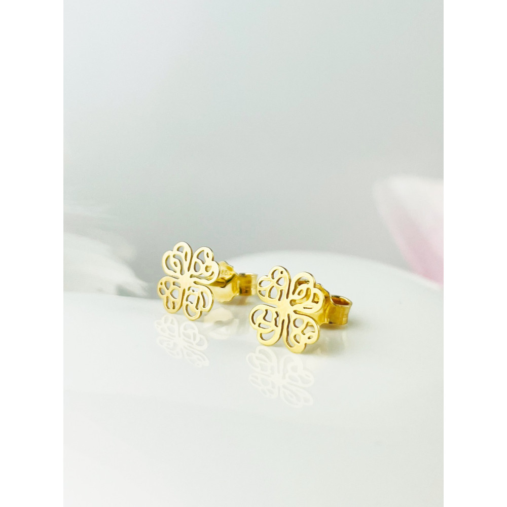 Kleeblatt Ohrringe Ohrhänger Ohrstecker Ohrschmuck Paar Gelbgold 585er 14KT