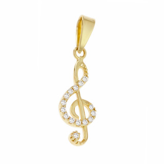 Złoty wisiorek zawieszka klucz wiolinowy z cyrkoniami