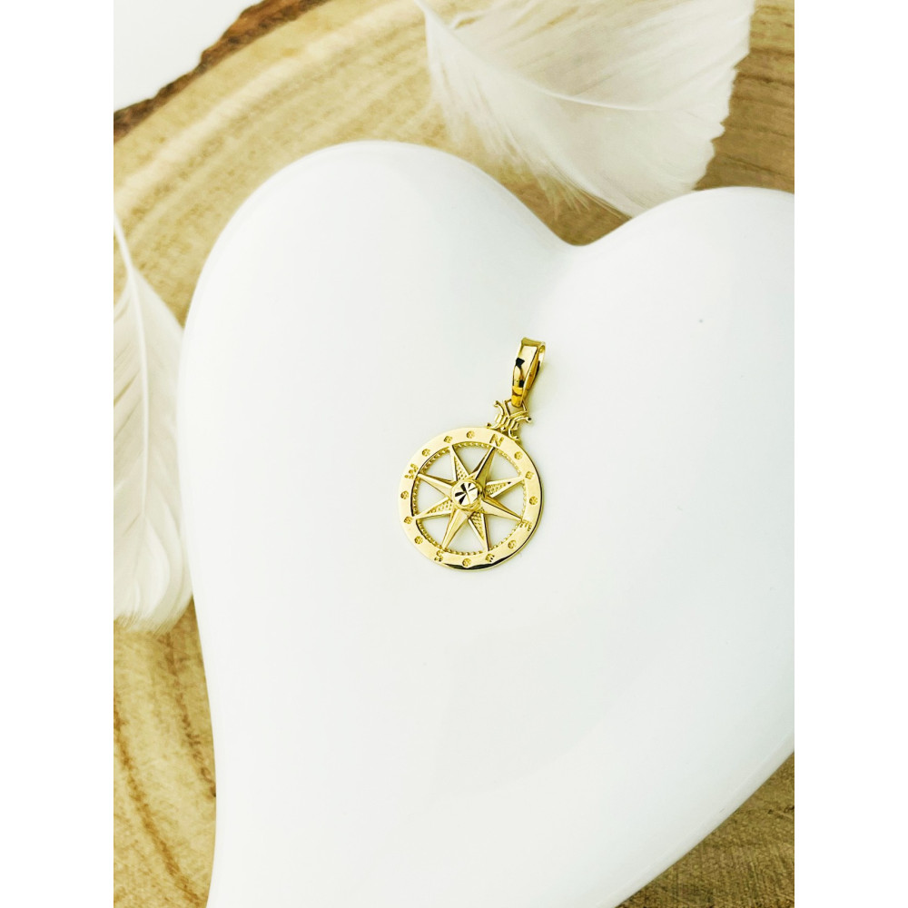 Złoty wisiorek zawieszka róża wiatrów kompas