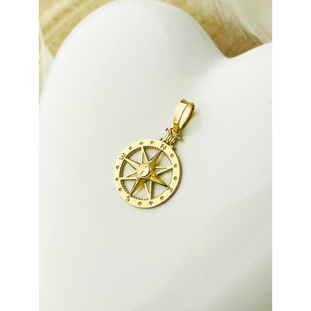 Złoty wisiorek zawieszka róża wiatrów kompas