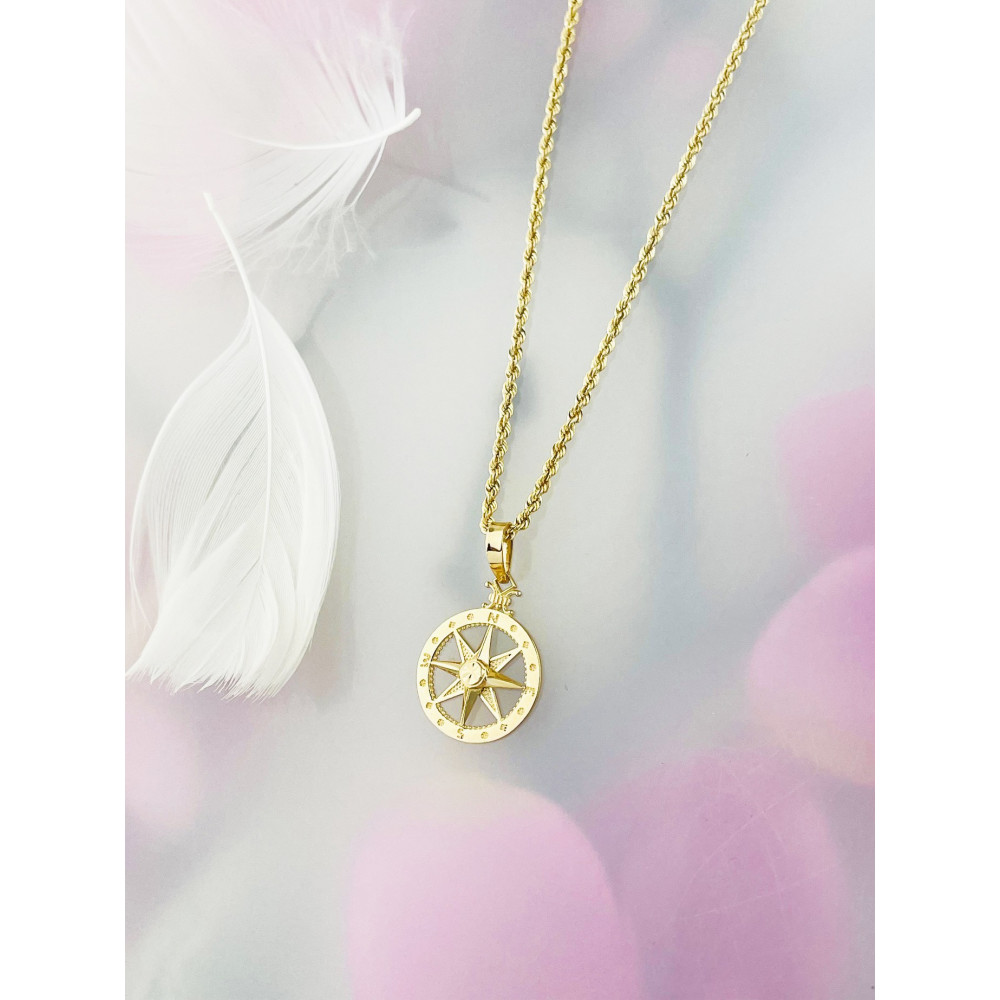 Złoty wisiorek zawieszka róża wiatrów kompas