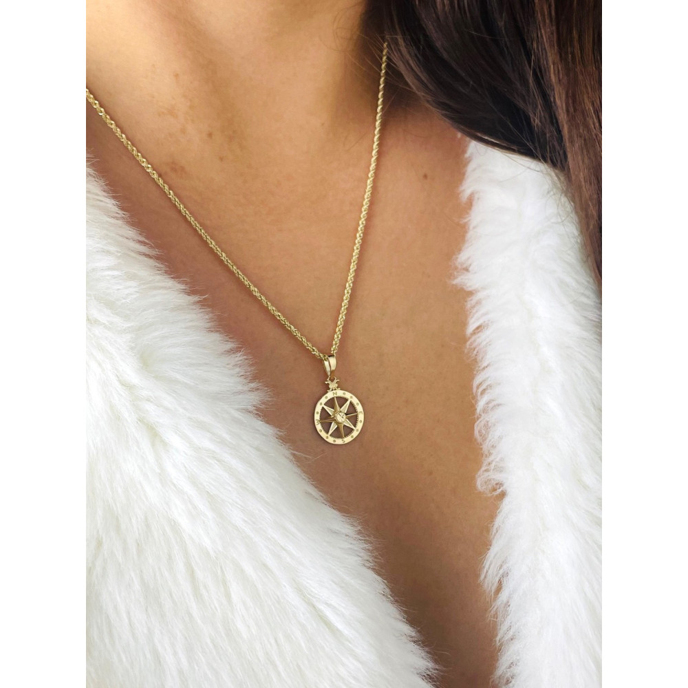 Złoty wisiorek zawieszka róża wiatrów kompas