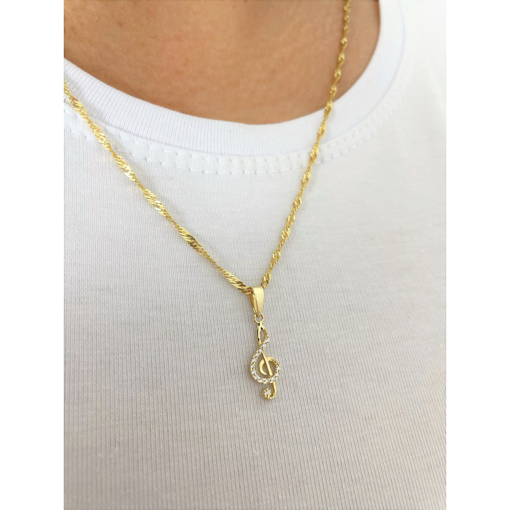 Złoty wisiorek zawieszka klucz wiolinowy z cyrkoniami