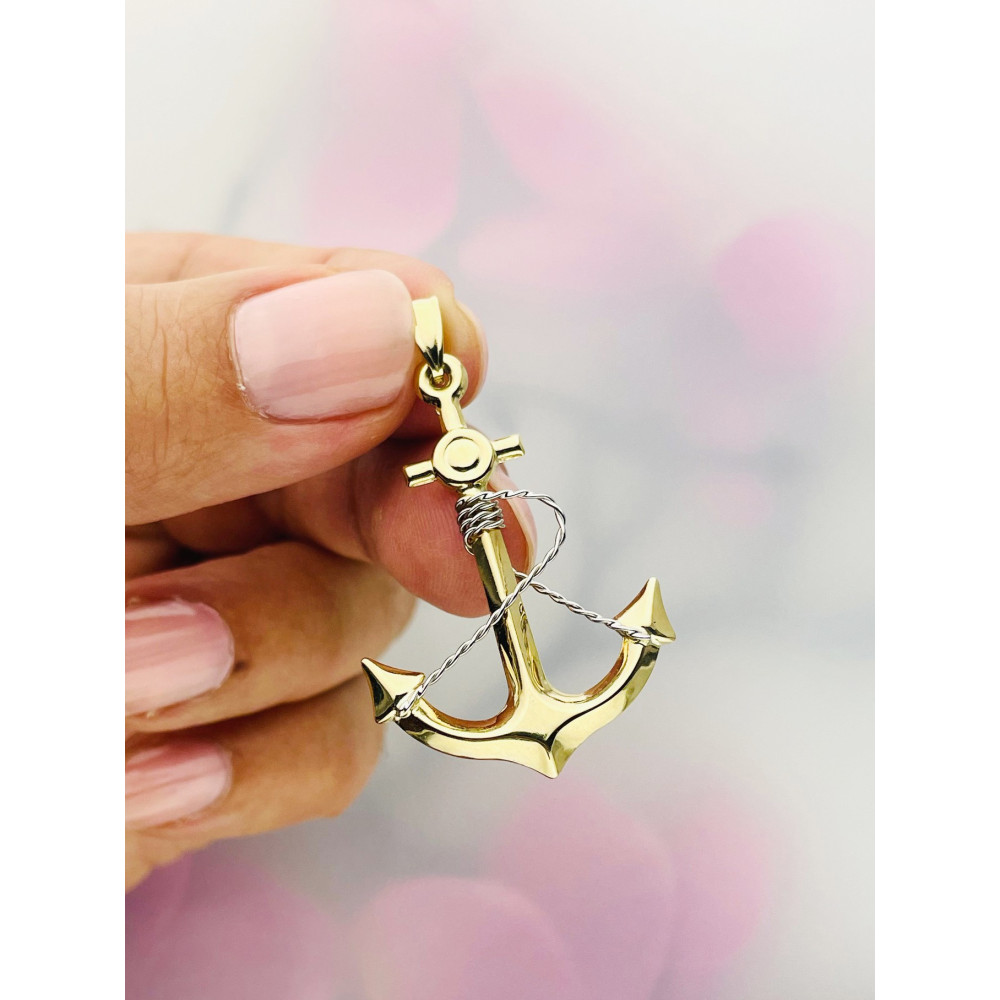 Złoty wisiorek zawieszka kotwica figurka bikolor