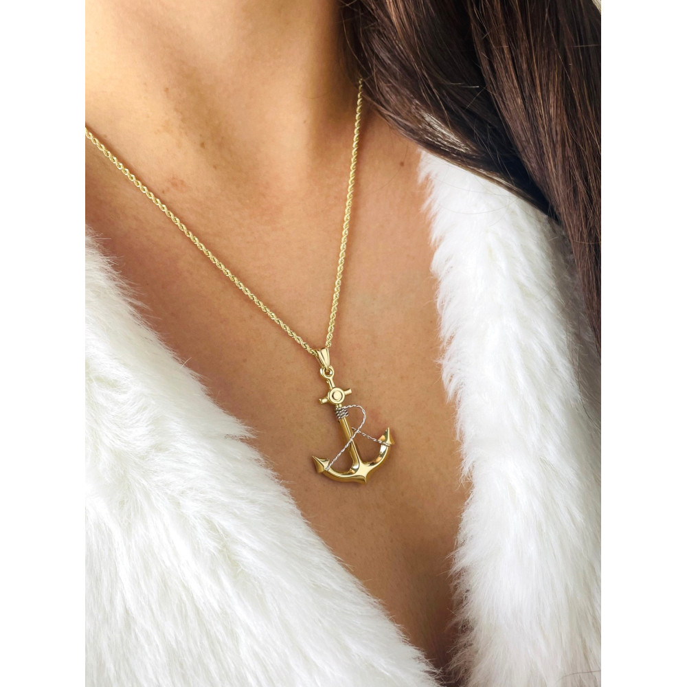 Złoty wisiorek zawieszka kotwica figurka bikolor