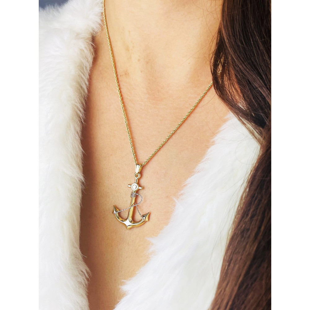 Złoty wisiorek zawieszka kotwica figurka bikolor