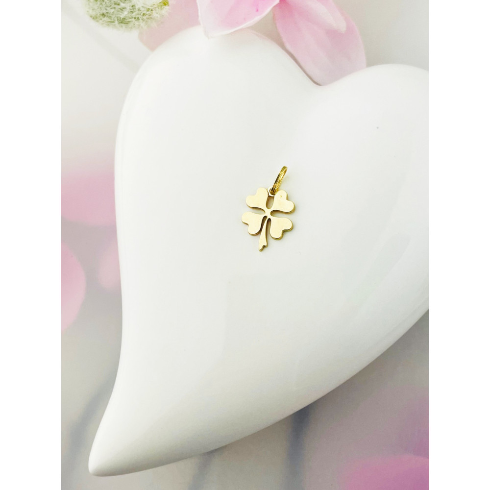 Złoty wisiorek zawieszka czterolistna koniczynka polerowana