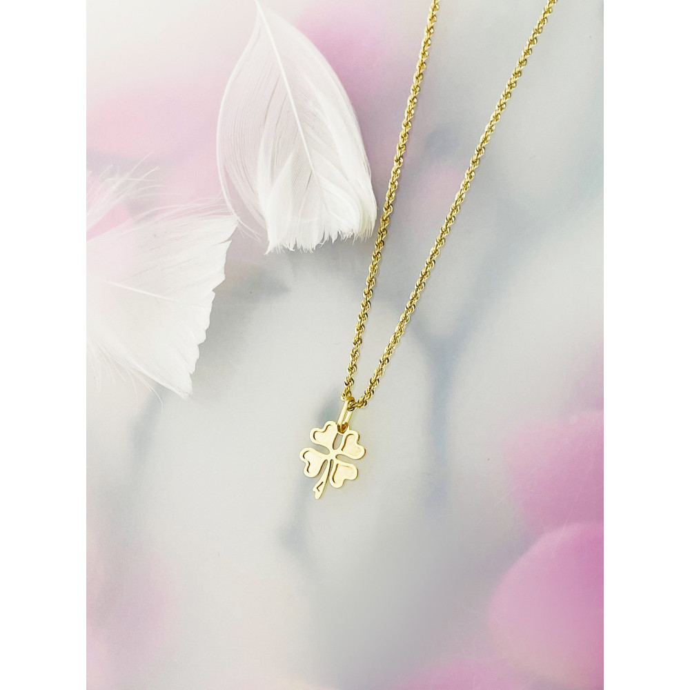 Złoty wisiorek zawieszka czterolistna koniczynka polerowana