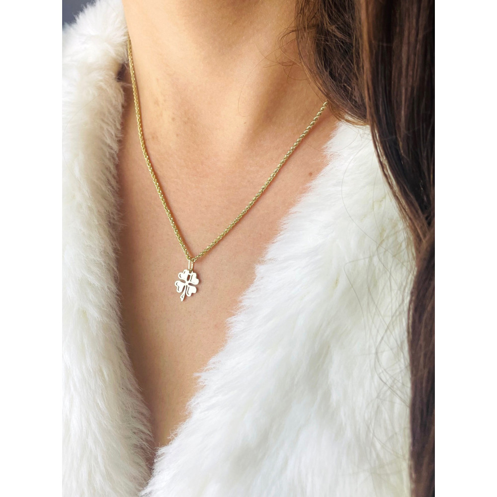 Złoty wisiorek zawieszka czterolistna koniczynka polerowana