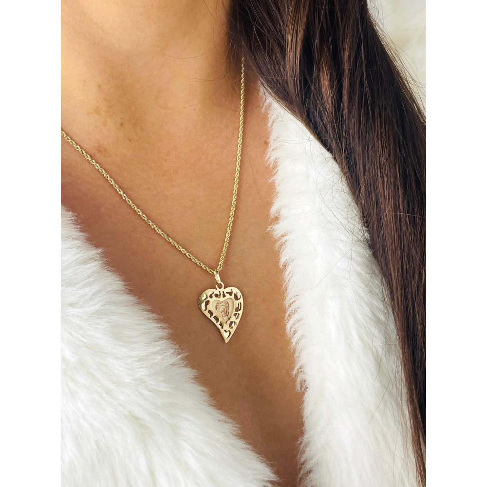 Złoty Medalik serce Zawieszka Matka z dzieciątkiem Jezus Komunia Chrzest