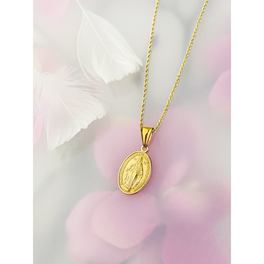 Złoty Medalik Zawieszka Matka Boska Cudowny Medalik szkaplerz Chrzest Komunia