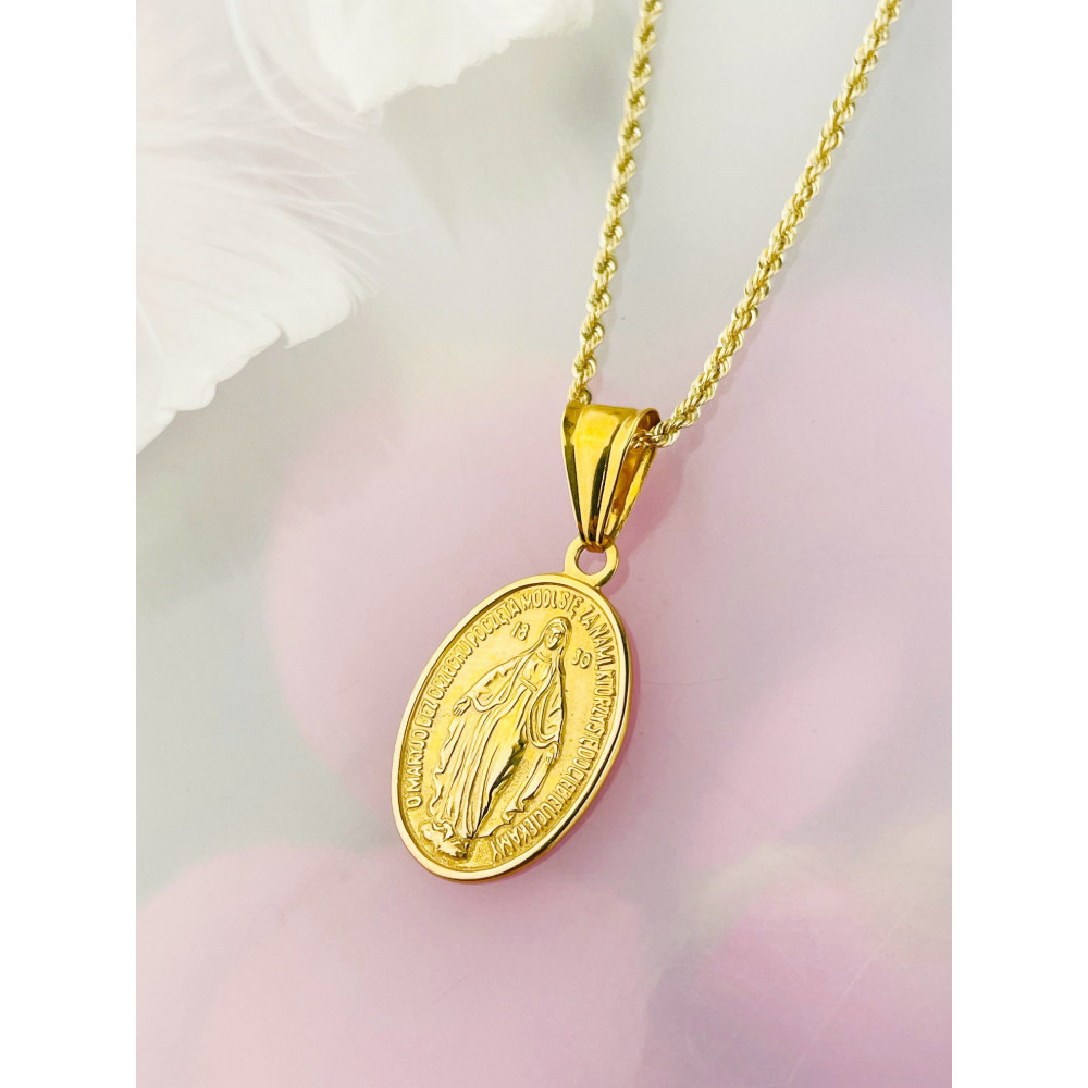 Złoty Medalik Zawieszka Matka Boska Cudowny Medalik szkaplerz Chrzest Komunia