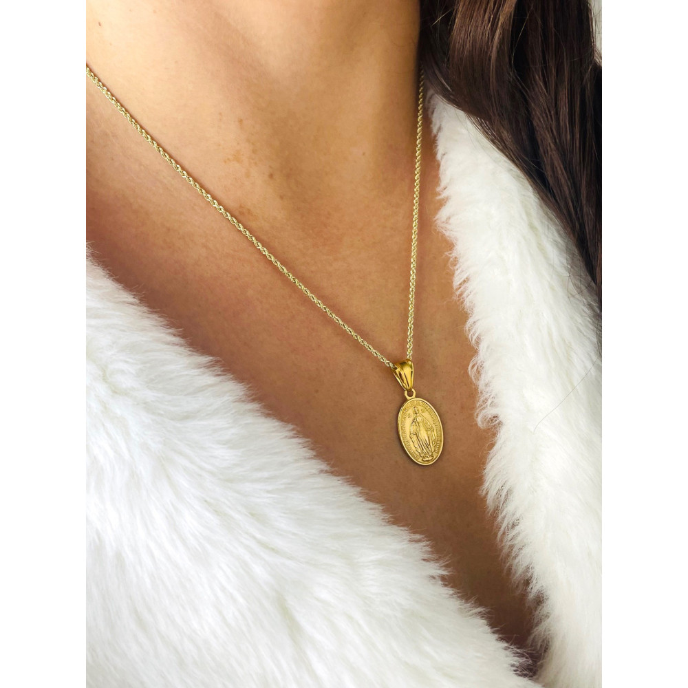 Złoty Medalik Zawieszka Matka Boska Cudowny Medalik szkaplerz Chrzest Komunia