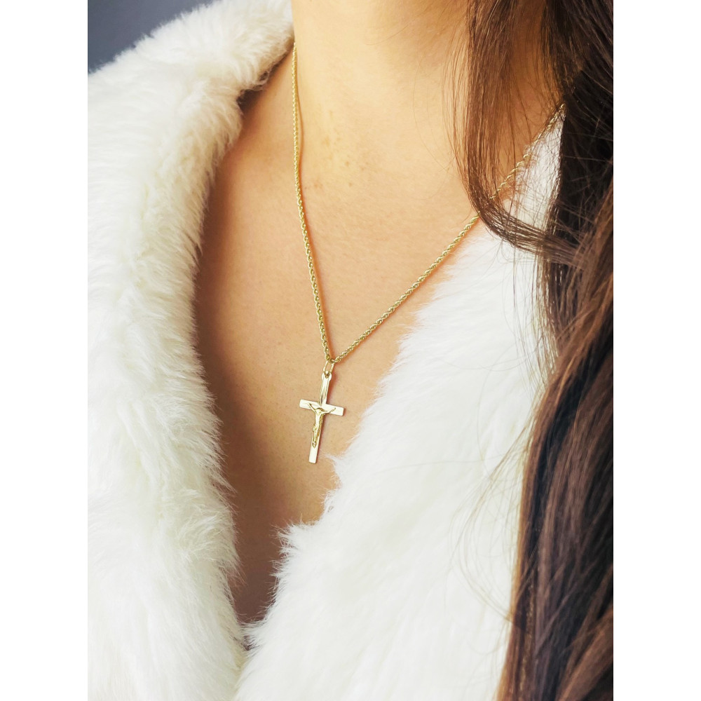 Goldanhänger Kettenanhänger Gold Anhänger Kreuz mit Jesus Goldkreuz Erstkommunion Gelbgold 585er 14KT