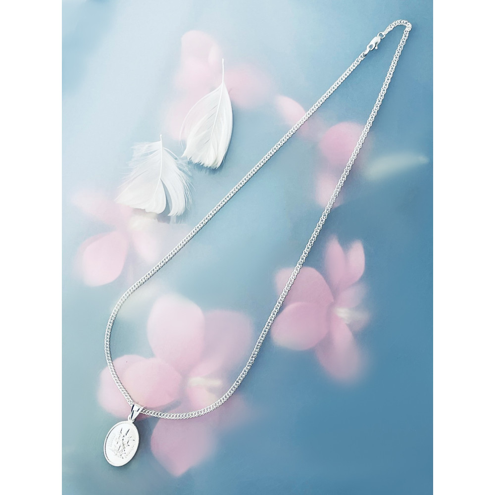 Srebrny komplet naszyjnik łańcuszek rombo zawieszka Archanioł Michał