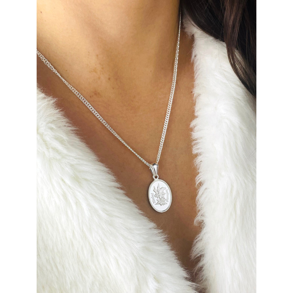 Srebrny komplet naszyjnik łańcuszek rombo zawieszka Archanioł Michał