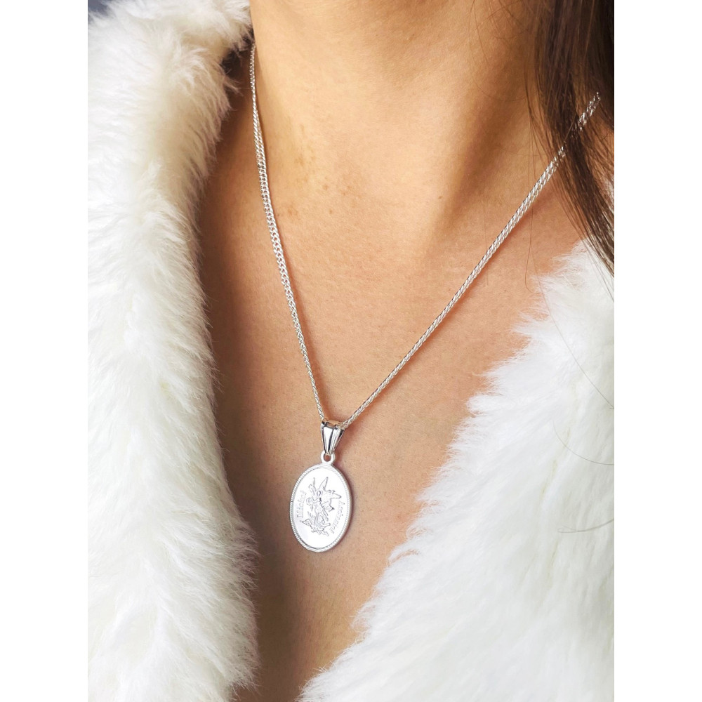 Srebrny komplet naszyjnik łańcuszek rombo zawieszka Archanioł Michał