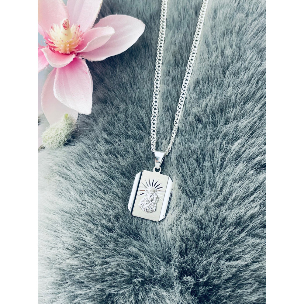 copy of Srebrny komplet naszyjnik łańcuszek rombo zawieszka Archanioł Michał