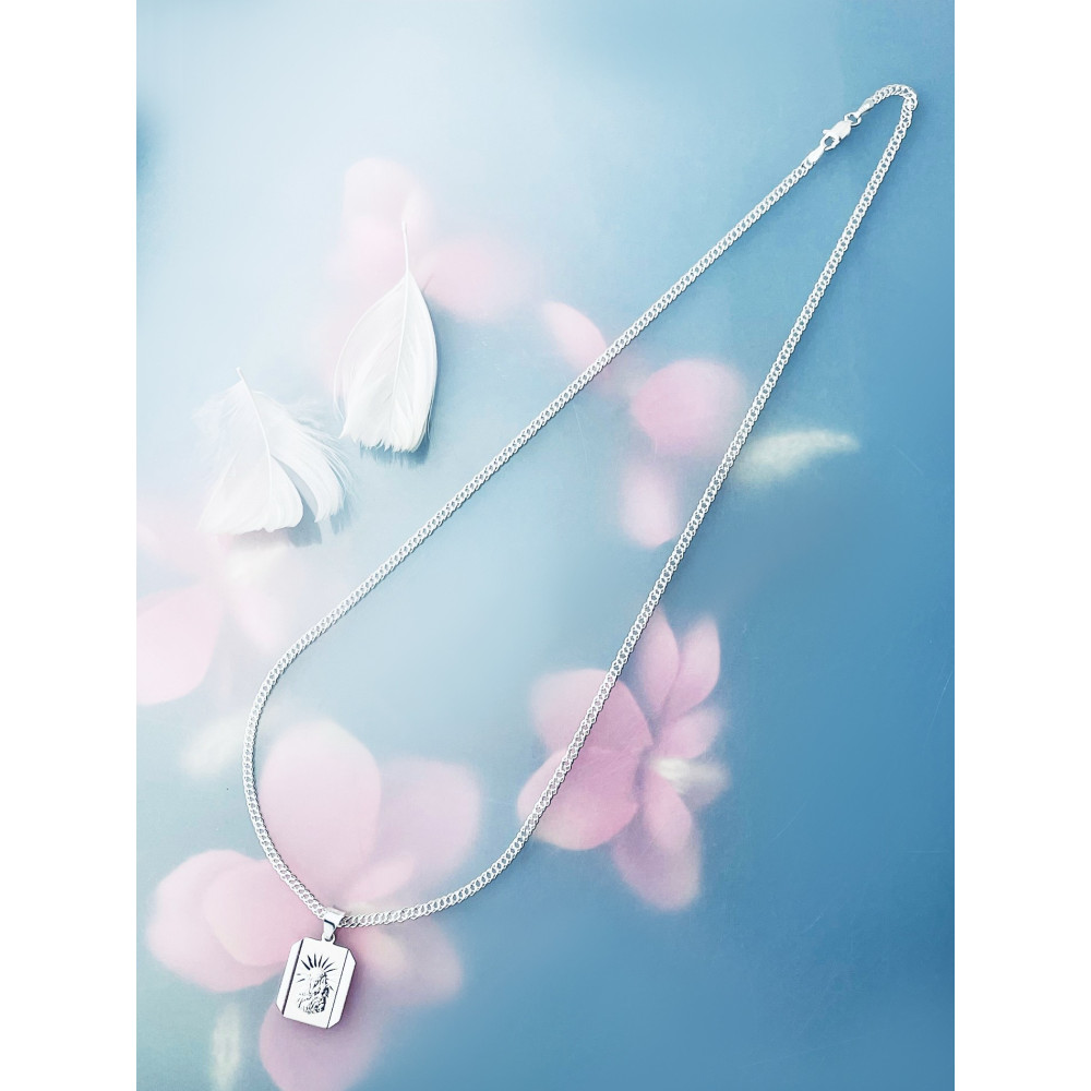 Srebrny komplet naszyjnik łańcuszek rombo zawieszka Matka Boska Częstochowska