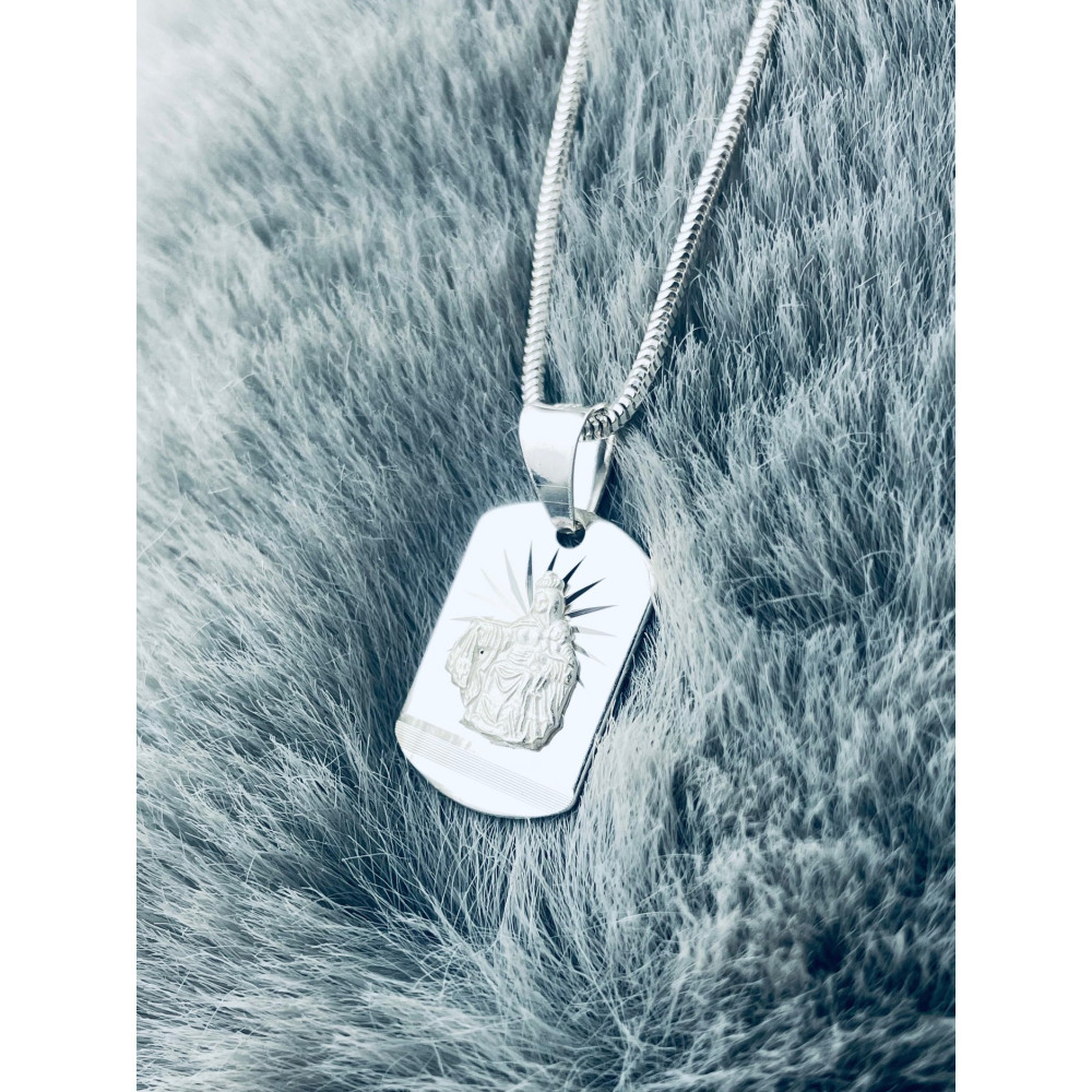 copy of Srebrny komplet naszyjnik łańcuszek rombo zawieszka Archanioł Michał