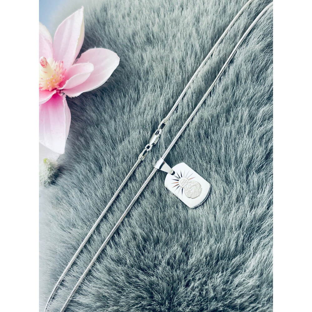 copy of Srebrny komplet naszyjnik łańcuszek rombo zawieszka Archanioł Michał