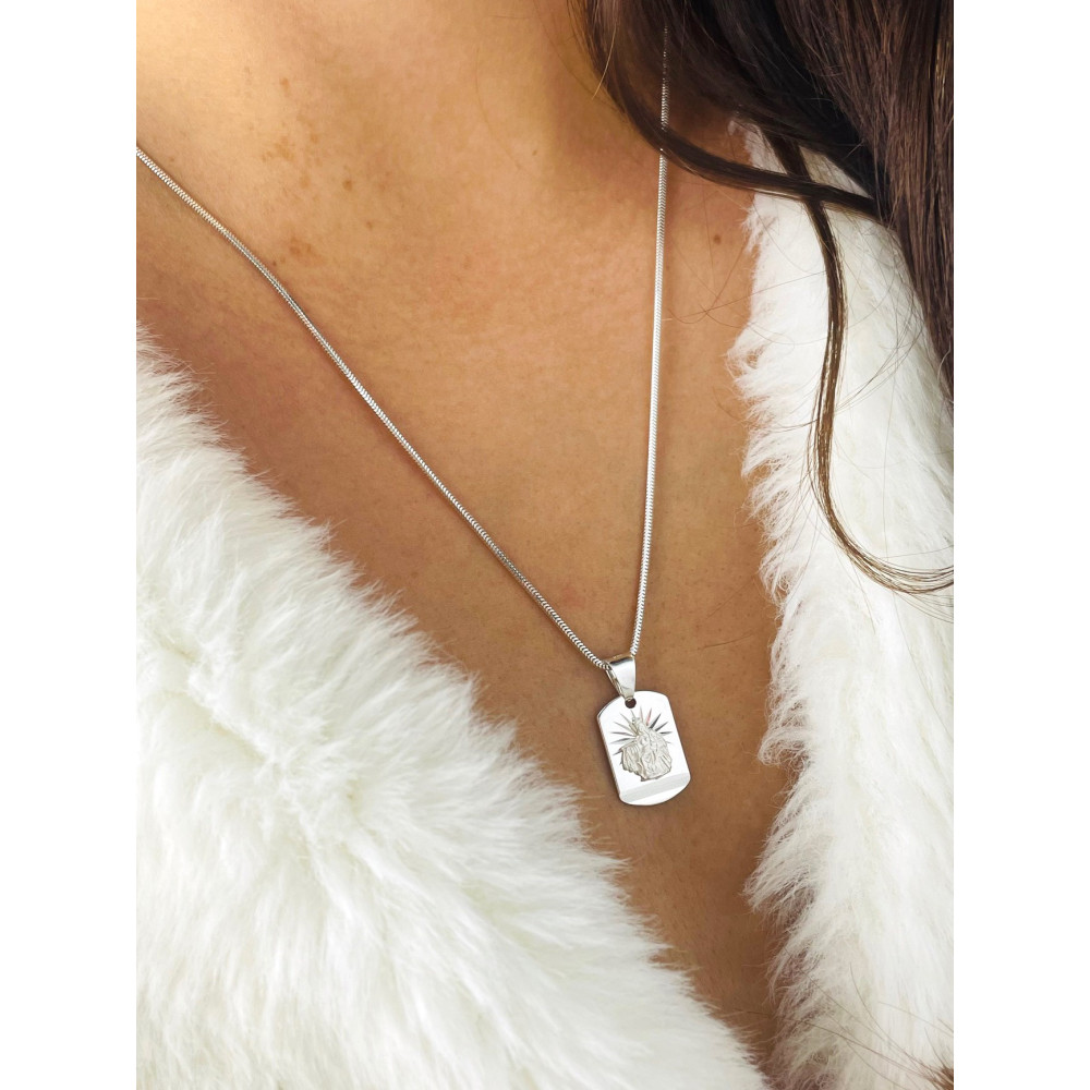 Srebrny komplet naszyjnik łańcuszek wężyk żmijka zawieszka dwustronna Matka Boska i Pan Jezus