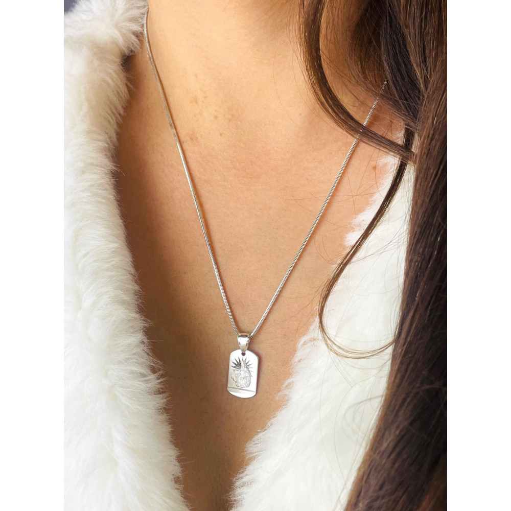 Srebrny komplet naszyjnik łańcuszek wężyk żmijka zawieszka dwustronna Matka Boska i Pan Jezus