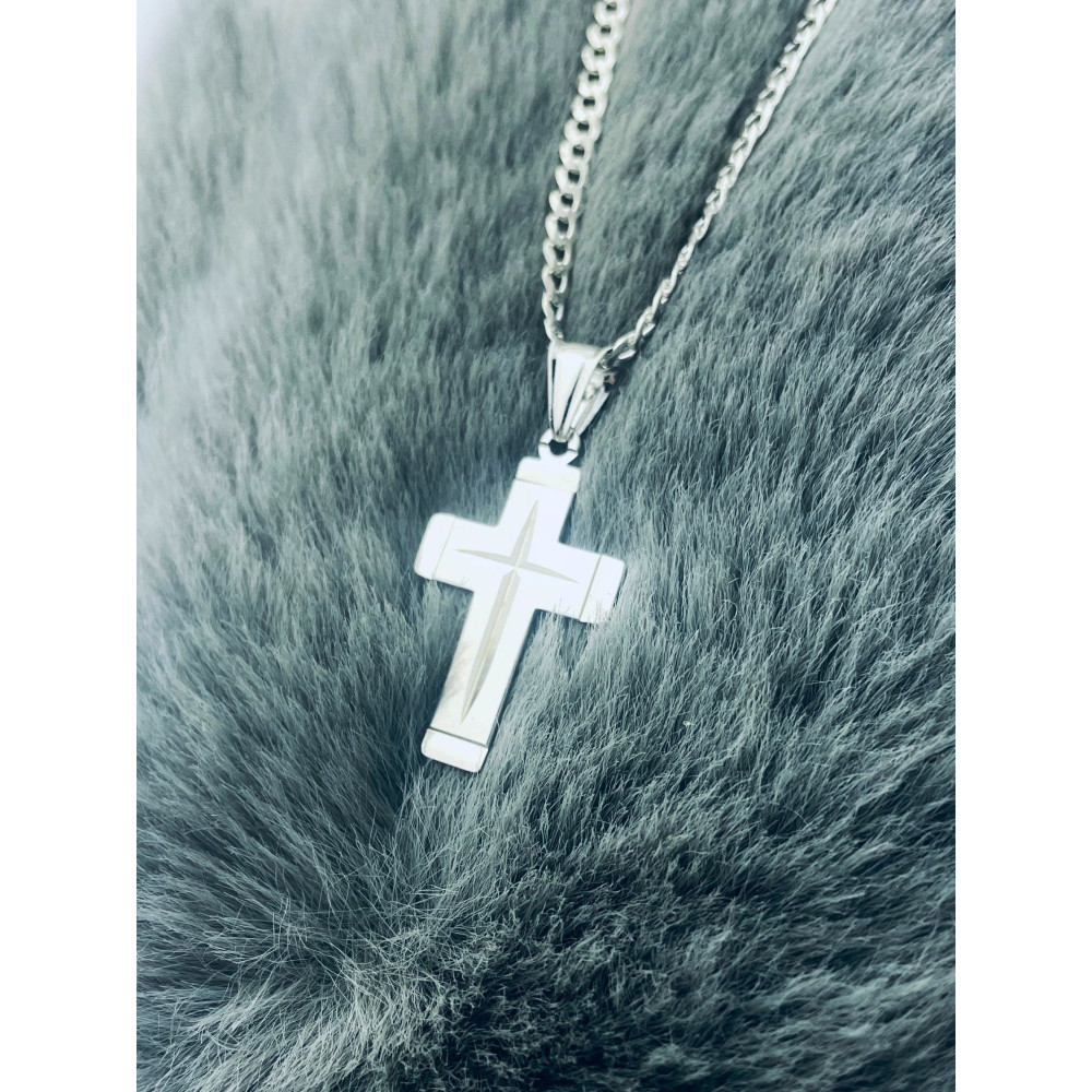 925er Silber Halskette mit Kette und Kreuz-Anhänger